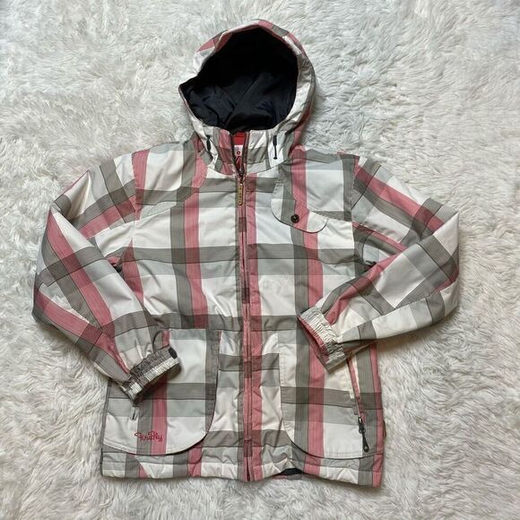 FIREFLY Ski Jacket Coat White Hooded Checkered Size Large Nancy Full Zip Hooded - Picture 2 of 10